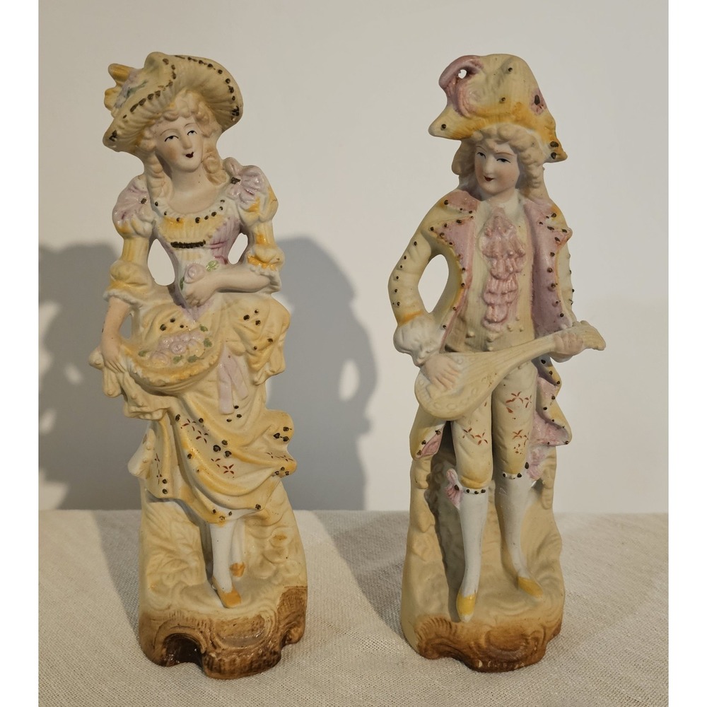 Vintage Victorian Fern Japan Hand Painted Pair Figurines 8"x2.5"